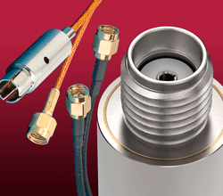 Close up of SMA coaxial cable and connector to connector air cable and UHV cable