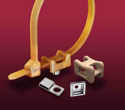 One PEEK zip tie with a PEEK mount, PEEK spacer and a folded cable mount and two-way cable mount