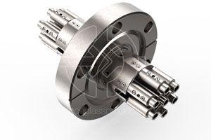 Seven, 200-Micron, UV/VIS Fiber Optic Feedthrough Mounted on a 2.75" CF Flange with a Non-Threaded Female SMA Interface on Both Ends