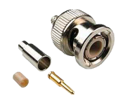 Male BNC Connector with Gold Pin, PEEK Sleeve and Crimp Sleeve 